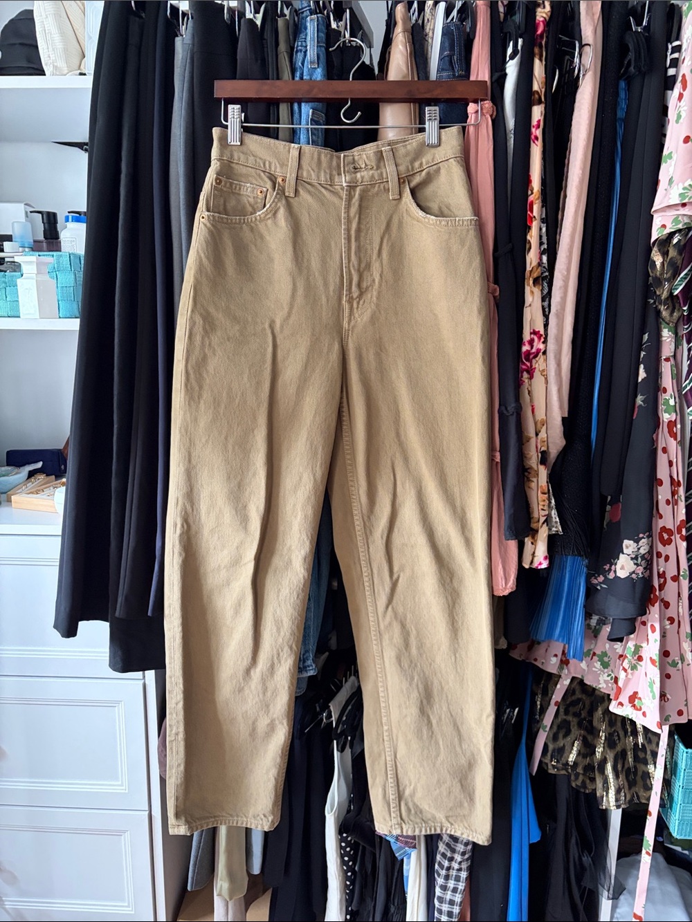 MOTHER Straight Leg Jeans in Khaki
